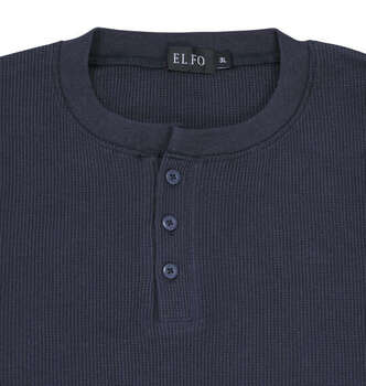 大きいサイズ EL.FO 無地ワッフル編みヘンリーネック長袖Tシャツ 3L 4L 5L 6L ネイビー ラッピング可 送料無料 即日発送-3