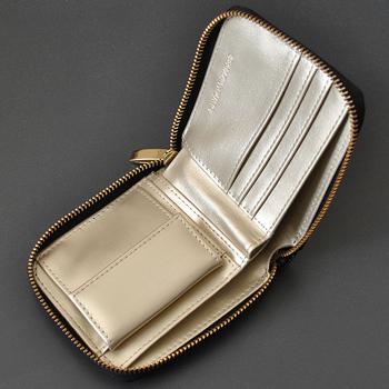 二つ折り財布 BEAMZSQUARE 蛇革ライン×馬革ラウンドファスナー短財布 BZSQ 319 黒金開運金運財布 送料無料-1