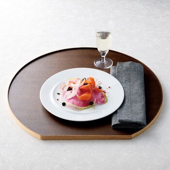 タモ薄型両面盆 半月 クリアー こげ茶 リバーシブル仕様 大 送料無料-7