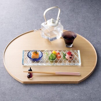 タモ薄型両面盆 半月 クリアー こげ茶 リバーシブル仕様 大 送料無料-10