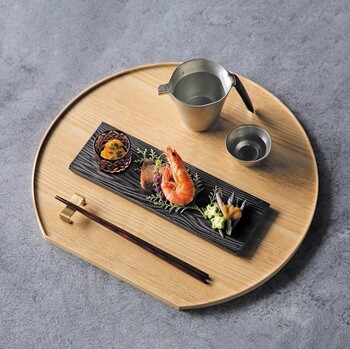 タモ薄型両面盆 半月 クリアー こげ茶 リバーシブル仕様 大 送料無料-3