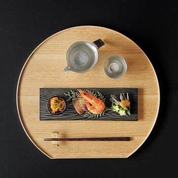 タモ薄型両面盆 半月 クリアー こげ茶 リバーシブル仕様 大 送料無料-4