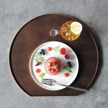 タモ薄型両面盆 半月 クリアー こげ茶 リバーシブル仕様 大 送料無料-6