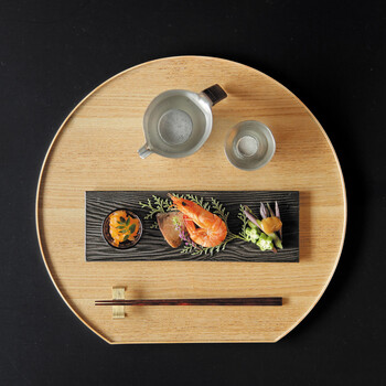 タモ薄型両面盆 半月 クリアー 黒 リバーシブル仕様 大 送料無料-4