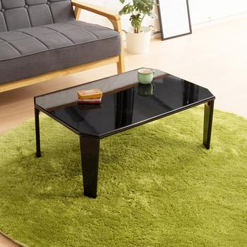 美しい鏡面加工リッチテーブル 幅75cm 机 つくえ モノトーン 折りたたみ インテリア 送料無料-2