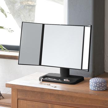 メイクアップミラー 卓上ミラー 三面鏡 大きい 折りたたみ カガミ 鏡 ホワイト 送料無料-2