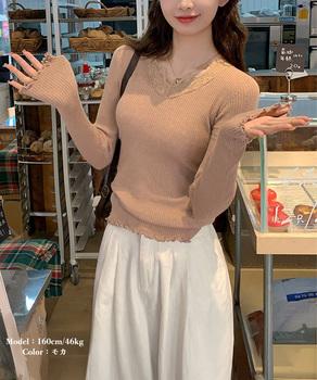 ニットトップス レディース レース付き 送料無料 即日発送-6