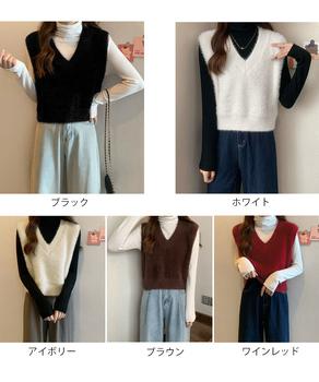 シャギーニットベストショート丈ニットジレ 送料無料 即日発送-1