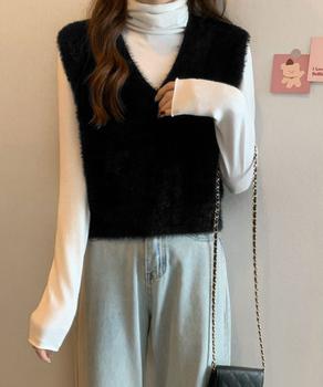 シャギーニットベストショート丈ニットジレ 送料無料 即日発送-2