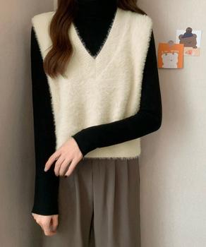 シャギーニットベストショート丈ニットジレ 送料無料 即日発送-5