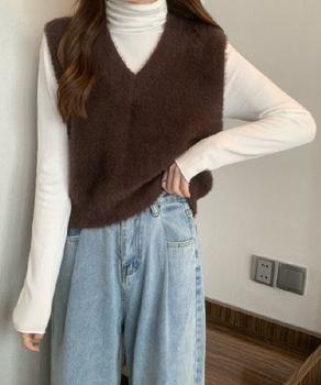 シャギーニットベストショート丈ニットジレ 送料無料 即日発送-6