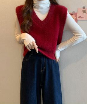 シャギーニットベストショート丈ニットジレ 送料無料 即日発送-7