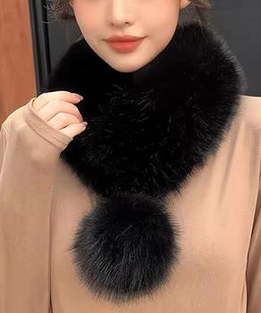 ポンポン付きフェイクファーマフラー暖かい 送料無料 即日発送-2