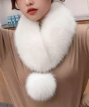 ポンポン付きフェイクファーマフラー暖かい 送料無料 即日発送-3