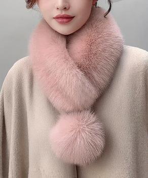 ポンポン付きフェイクファーマフラー暖かい 送料無料 即日発送-8