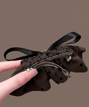 ドット柄 フリルリボン ヘアクリップ上品 送料無料 即日発送-9