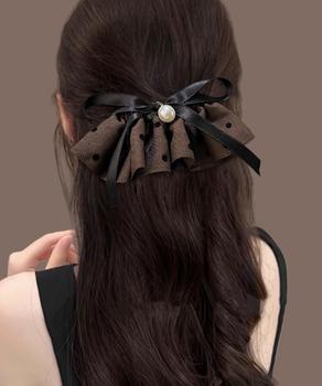 ドット柄 フリルリボン ヘアクリップ上品 送料無料 即日発送-4