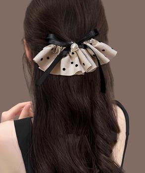 ドット柄 フリルリボン ヘアクリップ上品 送料無料 即日発送-5