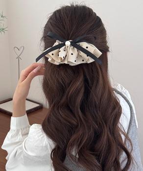 ドット柄 フリルリボン ヘアクリップ上品 送料無料 即日発送-6