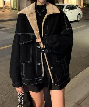 裏ファーデニムジャケットステッチブルゾン　ブラック 送料無料 即日発送-1