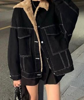 裏ファーデニムジャケットステッチブルゾン　ブラック 送料無料 即日発送-2