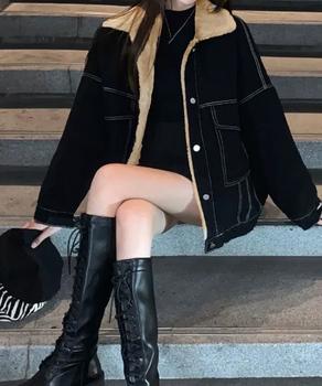 裏ファーデニムジャケットステッチブルゾン　ブラック 送料無料 即日発送-3