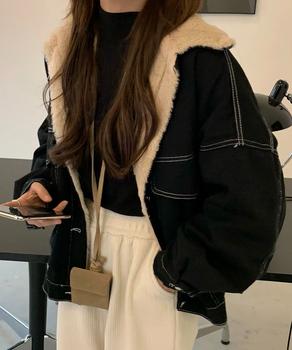 裏ファーデニムジャケットステッチブルゾン　ブラック 送料無料 即日発送-5