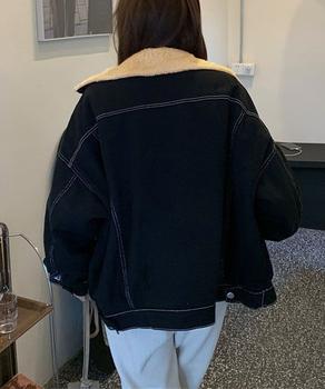 裏ファーデニムジャケットステッチブルゾン　ブラック 送料無料 即日発送-6