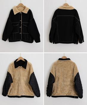 裏ファーデニムジャケットステッチブルゾン　ブラック 送料無料 即日発送-8