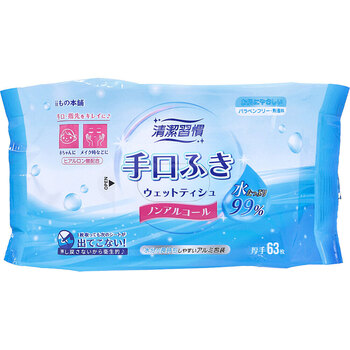 清潔習慣 手口ふき ウェットティシュ 厚手 63枚入 20セット 送料無料-1