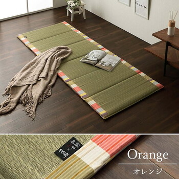 日本製 い草 約70×180cm　い草マット マット ごろ寝マット フリーマット クッション性 和風柄 いろは6つ折りマット 送料無料-1
