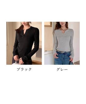 長袖Tシャツ レディース Vネック 無地 送料無料 即日発送-1