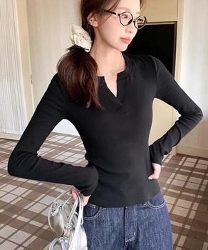 長袖Tシャツ レディース Vネック 無地 送料無料 即日発送-4