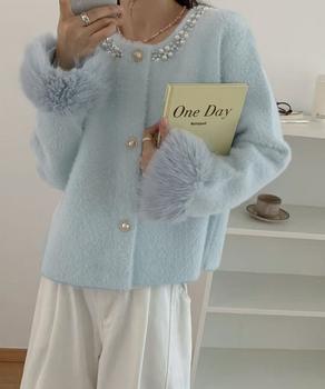 モヘアニットカーディガンファージャケット 送料無料 即日発送-6