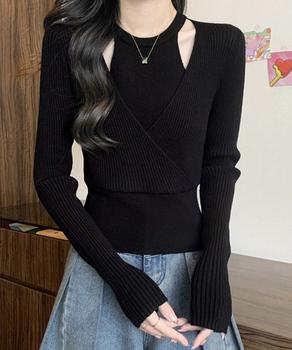 ニットトップス 長袖 レイヤード風 秋冬 送料無料 即日発送-2