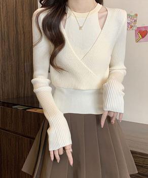 ニットトップス 長袖 レイヤード風 秋冬 送料無料 即日発送-4