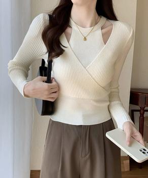 ニットトップス 長袖 レイヤード風 秋冬 送料無料 即日発送-5