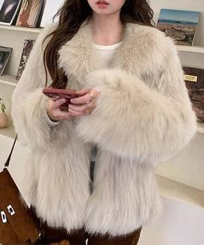 ふわふわフェイクファージャケットビッグ襟 送料無料 即日発送-4