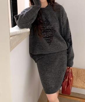 スパンコールニットセットアップ きれいめ 送料無料 即日発送-2