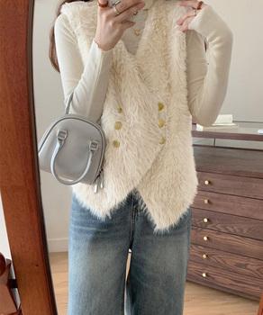 ふわふわファーベストVネックニットベスト 送料無料 即日発送-2