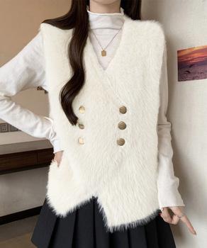 ふわふわファーベストVネックニットベスト 送料無料 即日発送-4
