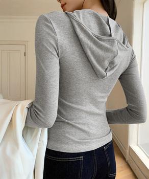 フード付きリブカットソーレディース長袖T 送料無料 即日発送-6