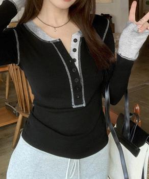 配色ヘンリーシャツハーフボタンカットソー 送料無料 即日発送-2