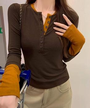 配色ヘンリーシャツハーフボタンカットソー 送料無料 即日発送-6