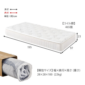 ピロートップ付きマットレス シングル ポケット KM 3322 S BK 送料無料-19