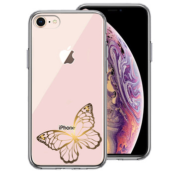 iPhone8 ケース クリア 蝶 ちょうちょう バタフライ ゴールド スマホケース 側面ソフト 背面ハード ハイブリッド  送料無料-0