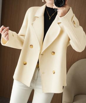 ウールタッチダブルブレストショートコート 送料無料 即日発送-3