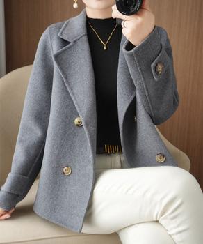 ウールタッチダブルブレストショートコート 送料無料 即日発送-5