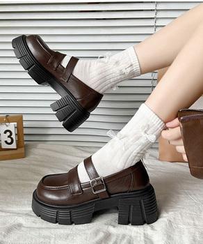 ダブルベルト厚底ローファー 美脚靴 送料無料 即日発送-7