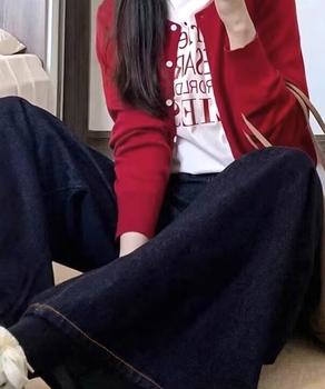 ワイドデニムパンツ 裏起毛 レディース冬 送料無料 即日発送-4